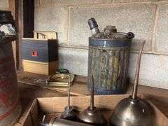 Vintage Oil Cans, Wooden Boxes, Misc