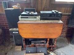 46” Sony Tv with Entertainment Stand, Drop Leaf Table, Speakers, Recievers, etc