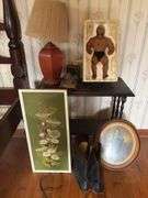 Small Side Table with Contents - boots, toys, home decor
