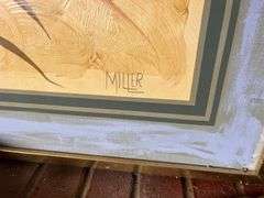 Floral Oil Painting on Canvas 60”x48” contents of mantle cowbell fireplace tools mirror