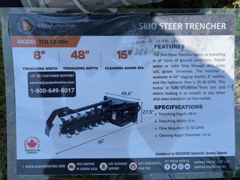 2025 Wolverine Skid Steer Trencher - Model TCR-12-48H - SN ZW01328