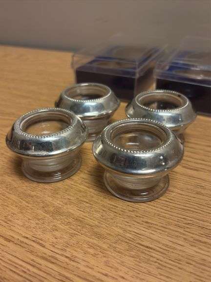 (4) Sterling Silver Rimmed Open Salt Dippers