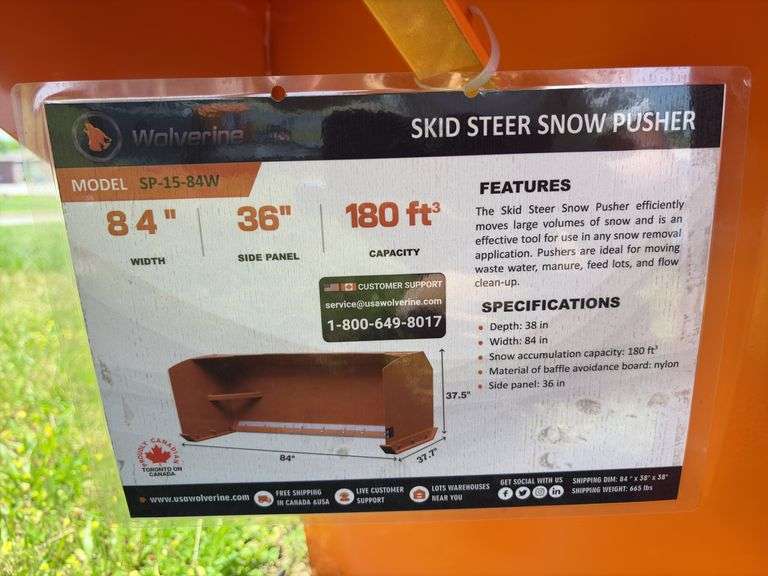 2025 Wolverine Skid Steer Snow Pusher 84” -SN ZW00289