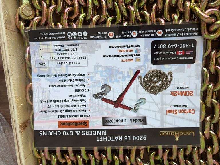 9200lb Ratchet Binder with (2) 3/8” 20’ Grade 70 Chains