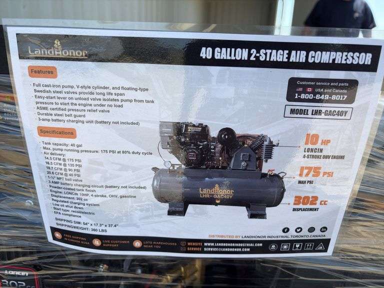 Land Honor 40 Gallon 2 Stage Air Compressor