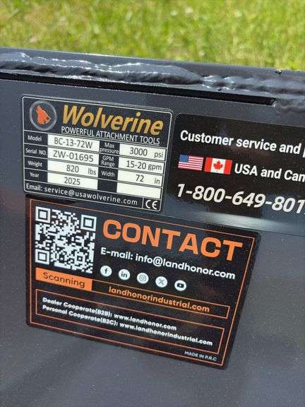 2025 Wolverine 72” Skid Steer Brush Cutter - SN ZW01695