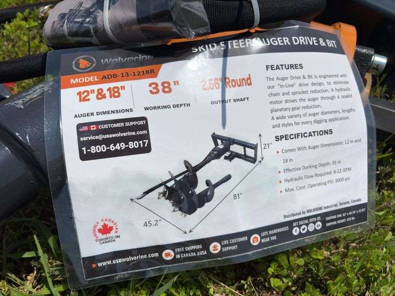 2025 Wolverine Skid Steer Auger Drive & Bits - 12” & 18” augers