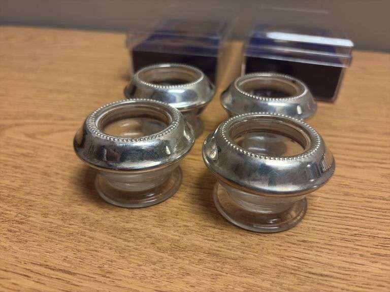 (4) Sterling Silver Rimmed Open Salt Dippers