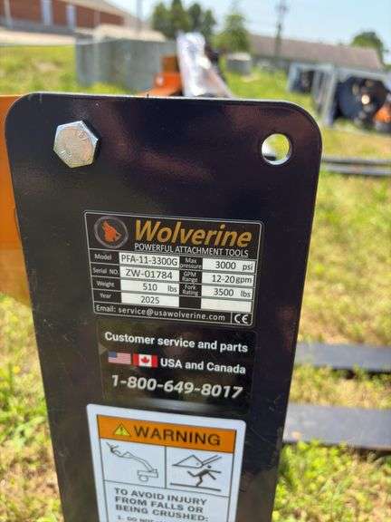 2025 Wolverine Skid Steer Pallet Fork - Hydraulic Adjustable - Model PFA-11-3300G - SN ZW01784