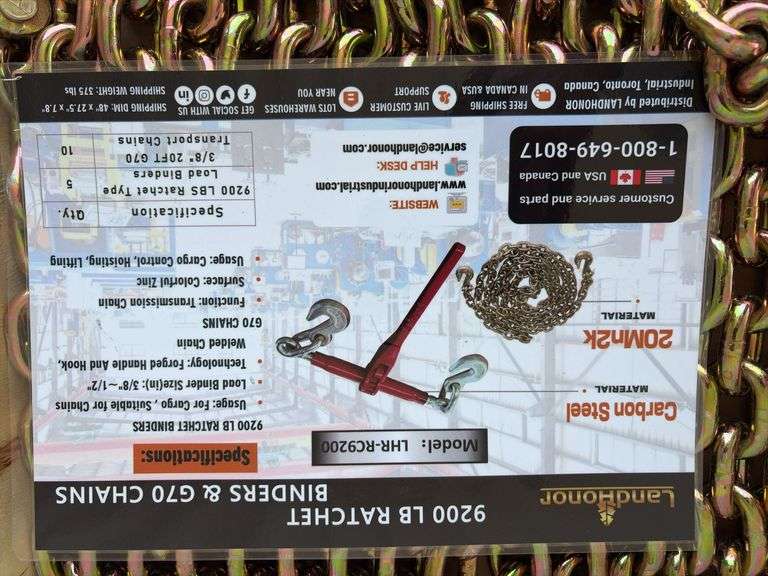 9200lb Ratchet Binder with (2) 3/8” 20’ Grade 70 Chains