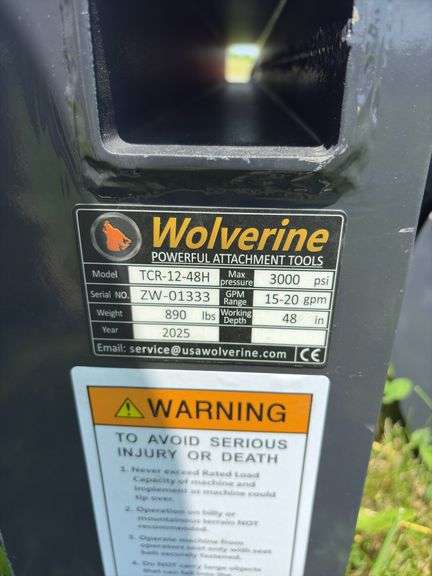 2025 Wolverine Skid Steer Trencher - Model TCR-12-48H - SN ZW01333