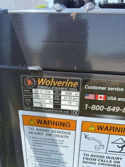 2025 Wolverine 72” Skid Steer Grapple Bucket  - SN ZW00936