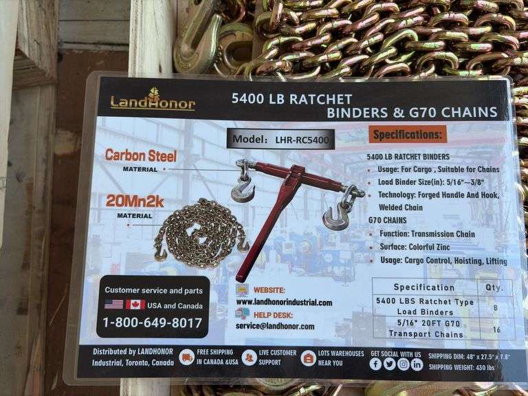 5400 Ratchet Binder with (2) 5/16” 20’ Grade 70 Chains