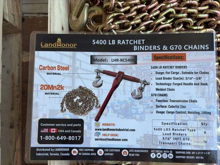 5400 Ratchet Binder with (2) 5/16” 20’ Grade 70 Chains