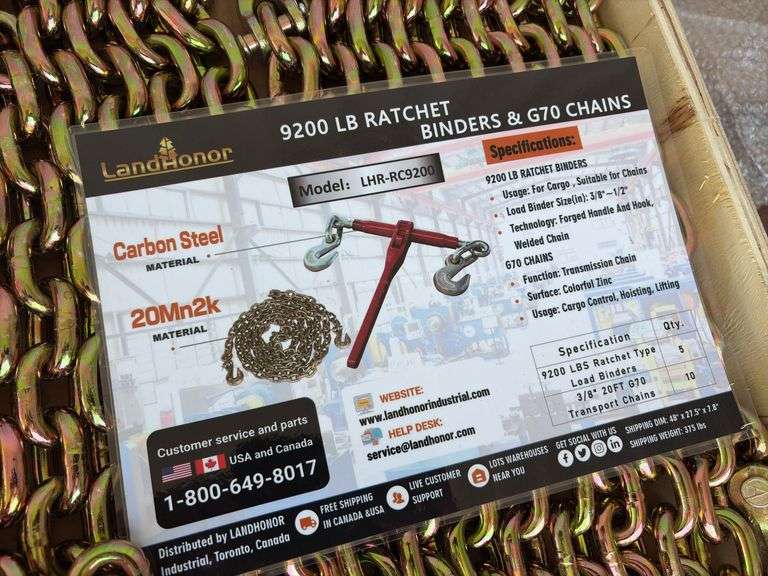 9200lb Ratchet Binder with (2) 3/8” 20’ Grade 70 Chains