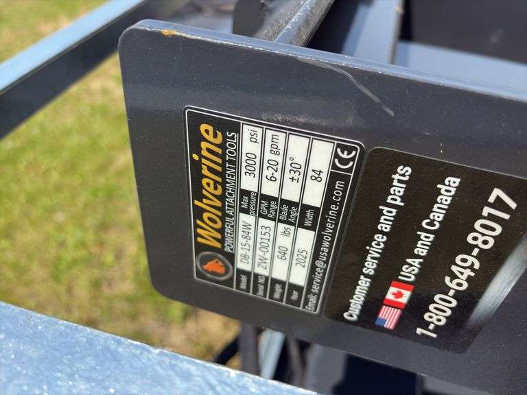 2025 Wolverine 84” Skid Steer Hydraulic Blade - SN ZW00153