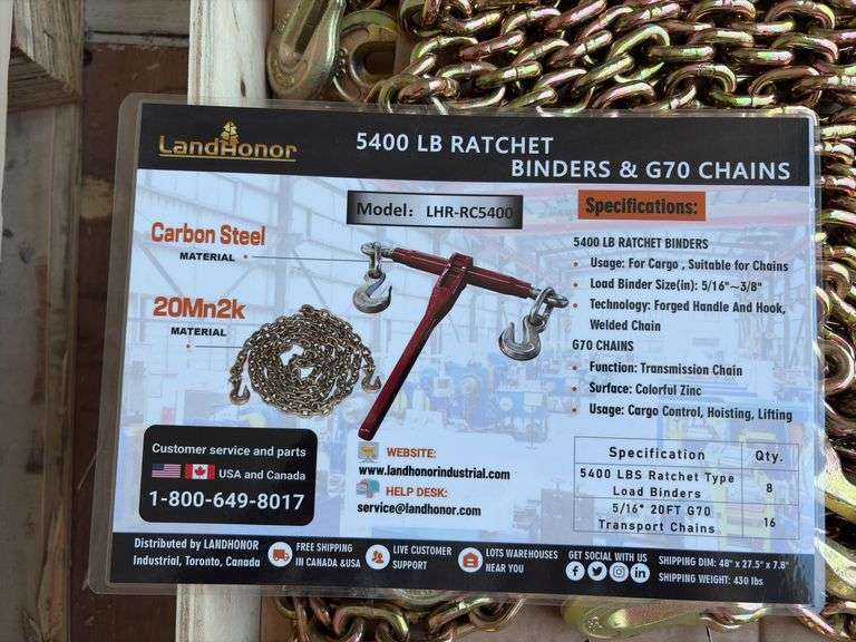 5400 Ratchet Binder with (2) 5/16” 20’ Grade 70 Chains