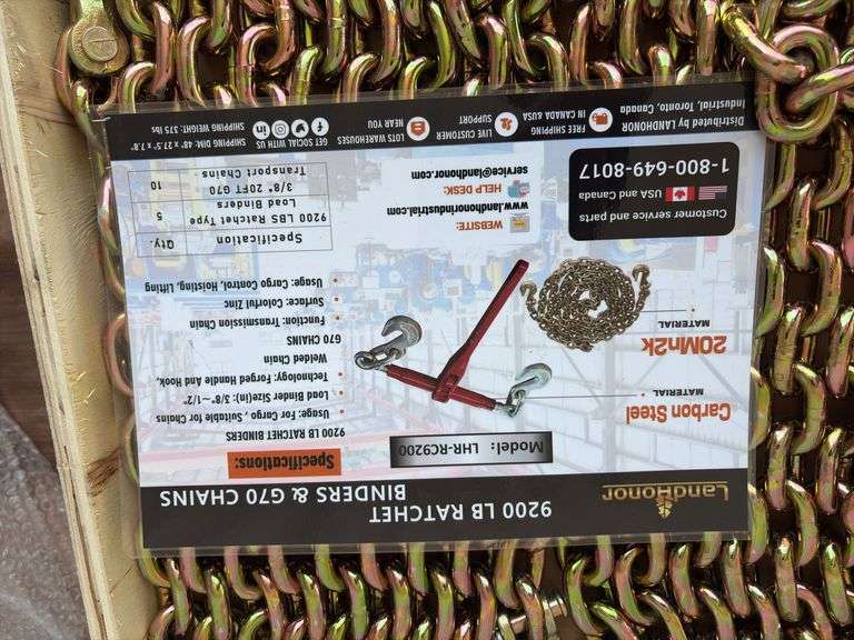 9200lb Ratchet Binder with (2) 3/8” 20’ Grade 70 Chains