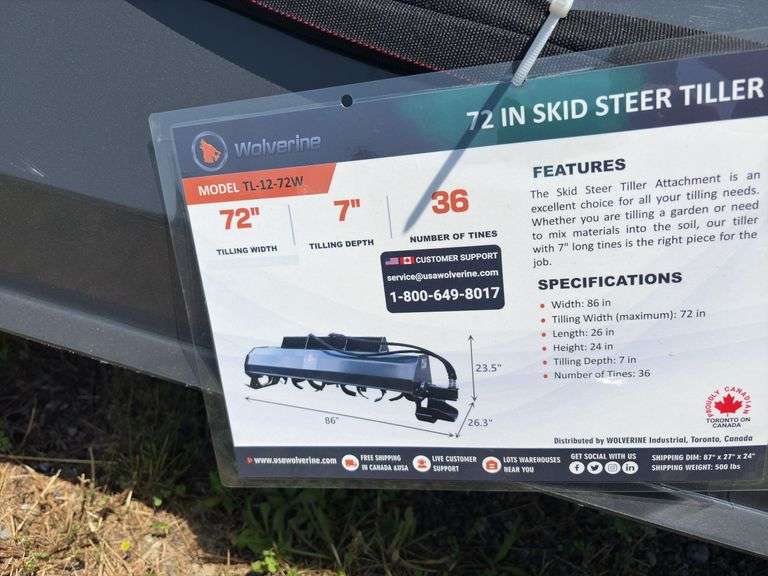 2025 Wolverine 72” Skid Steer Tiller Box - TL-12-72W - SN ZW01446