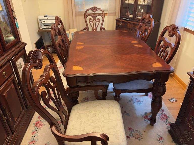 Dining Room Table with 6 Chairs - 64”L x 41”W x 30”H + 18” Leaf