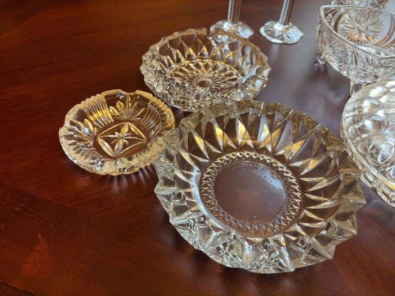 Assorted Glass Goblets, Candy Dish, Ash Trays
