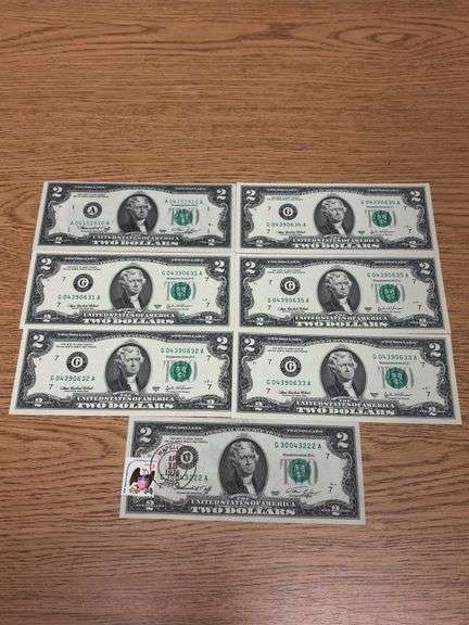 (7) $2 US Bank Notes - various years image