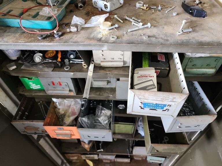 2 Door Metal Shop Cabinet 36"x23"x55" and Contents