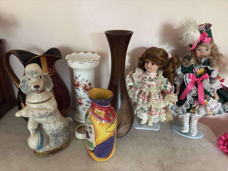 Assorted Vases, Poodle Decanter, Vases