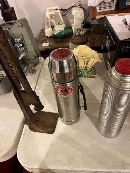 Bottle Top Press and Vintage Thermoses