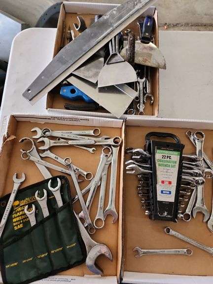 3 Flats of Assorted Wrenches and Paint Scrapers image