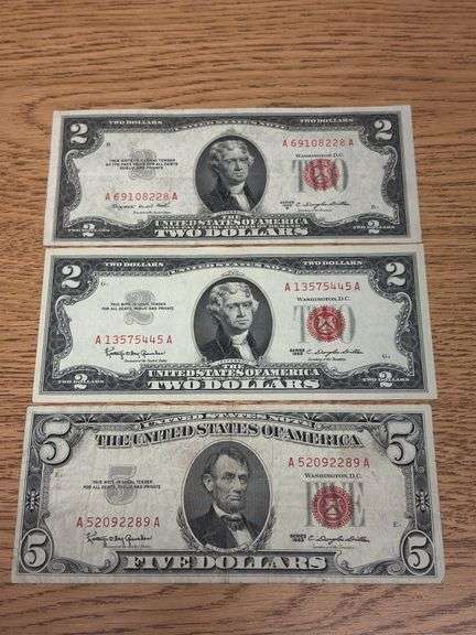 1953B $2 Red Note, 1963 $2 Red Note, 1963 $5 Red Note image