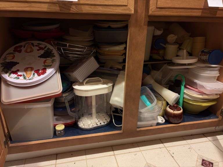 Contents of Cabinet - huge assortment of plastic storage containers