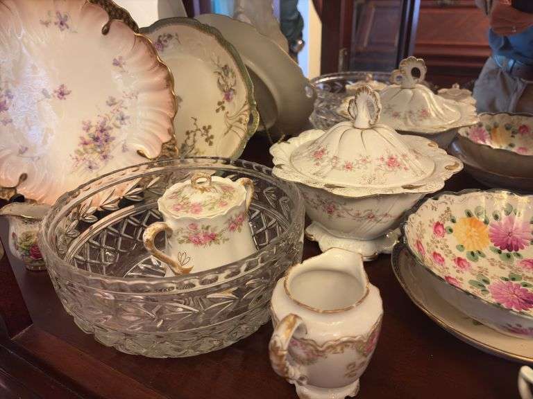 Contents of 1 Shelf - Display Plates, Bowls, Cream & Sugar Bowl, Vases, etc