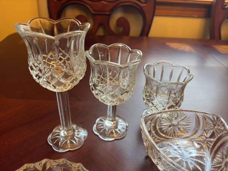 Assorted Glass Goblets, Candy Dish, Ash Trays