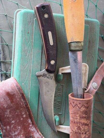 Assorted Fishing Tackel, Knives, and animal trap