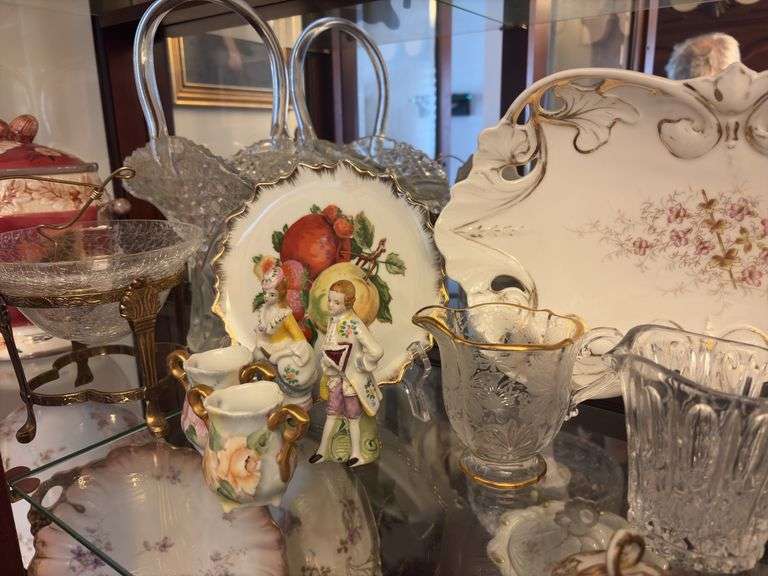 Contents of 1 Shelf - Serving Platters, Water Glasses, Vases, Misc