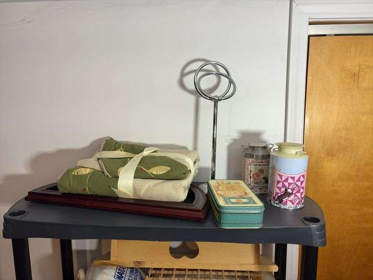 Plastic Storage Rack and Contents