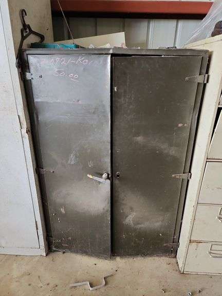 2 Door Metal Shop Cabinet 36"x23"x55" and Contents