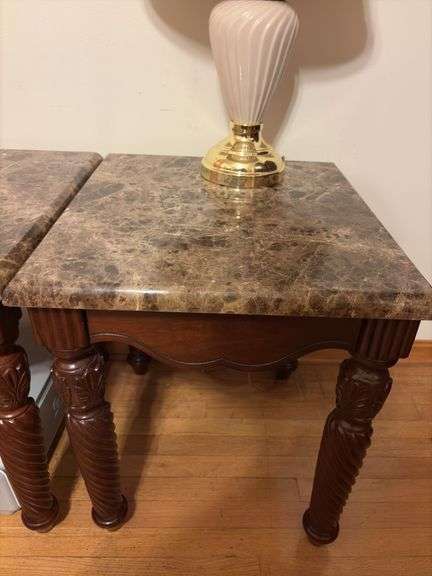 Pair of Side Tables and Lamp (tops are wood)