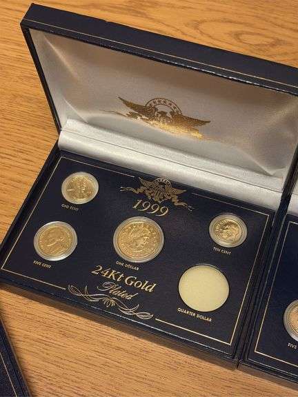 (7) 1999 US Coin 24K Gold Plated Coin Sets - one is incomplete