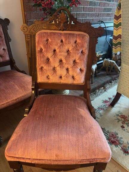 Pair of Button Back Chairs on Casters - 37”H