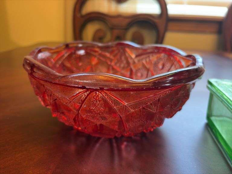 Red Glass Bowl and Green Glass Box