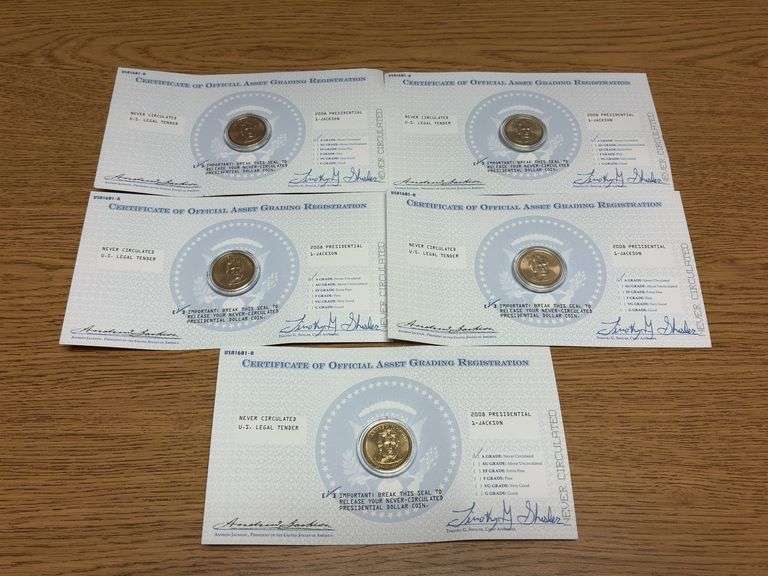 (5) 2008 Presidential Dollar Coins - Andrew Jackson - Never Circulated image