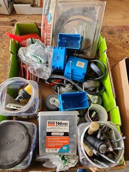 Assorted Electrical Supplies, Casters, Caulk Guns