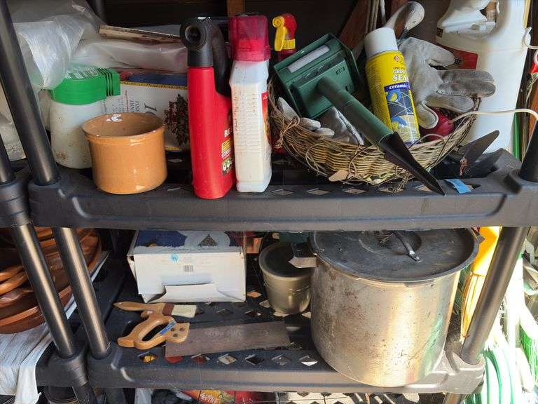 2 Plastic Storage Racks with Contents