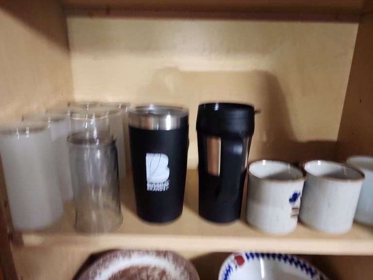 Contents of Cabinet - Coffe Mugs, Glasses and Plates