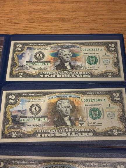 5 Colorized $2 Bank Notes - National Park Series