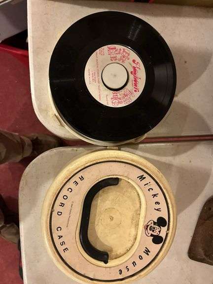 Mini Mouse Statues and Mickey Mouse Record Case with Records
