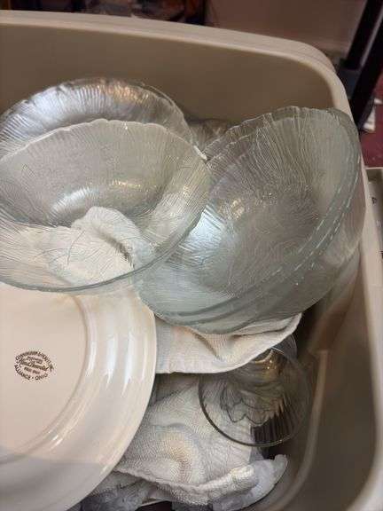 Tote of Dishes and Glassware