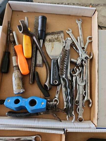 3 Flats of Assorted Wrenches and Paint Scrapers
